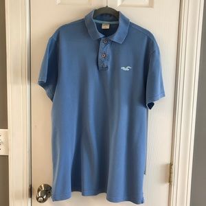 Hollister Men's Polo Shirt Large Light Blue